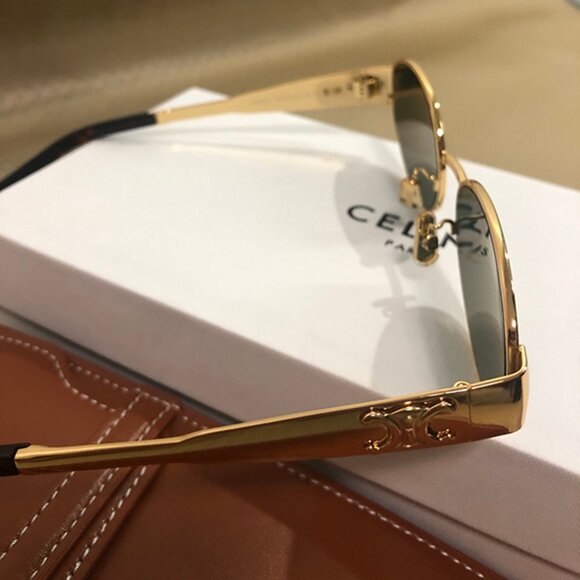 Celine Triomphe Gold Metal Sunglasses with Green Lenses